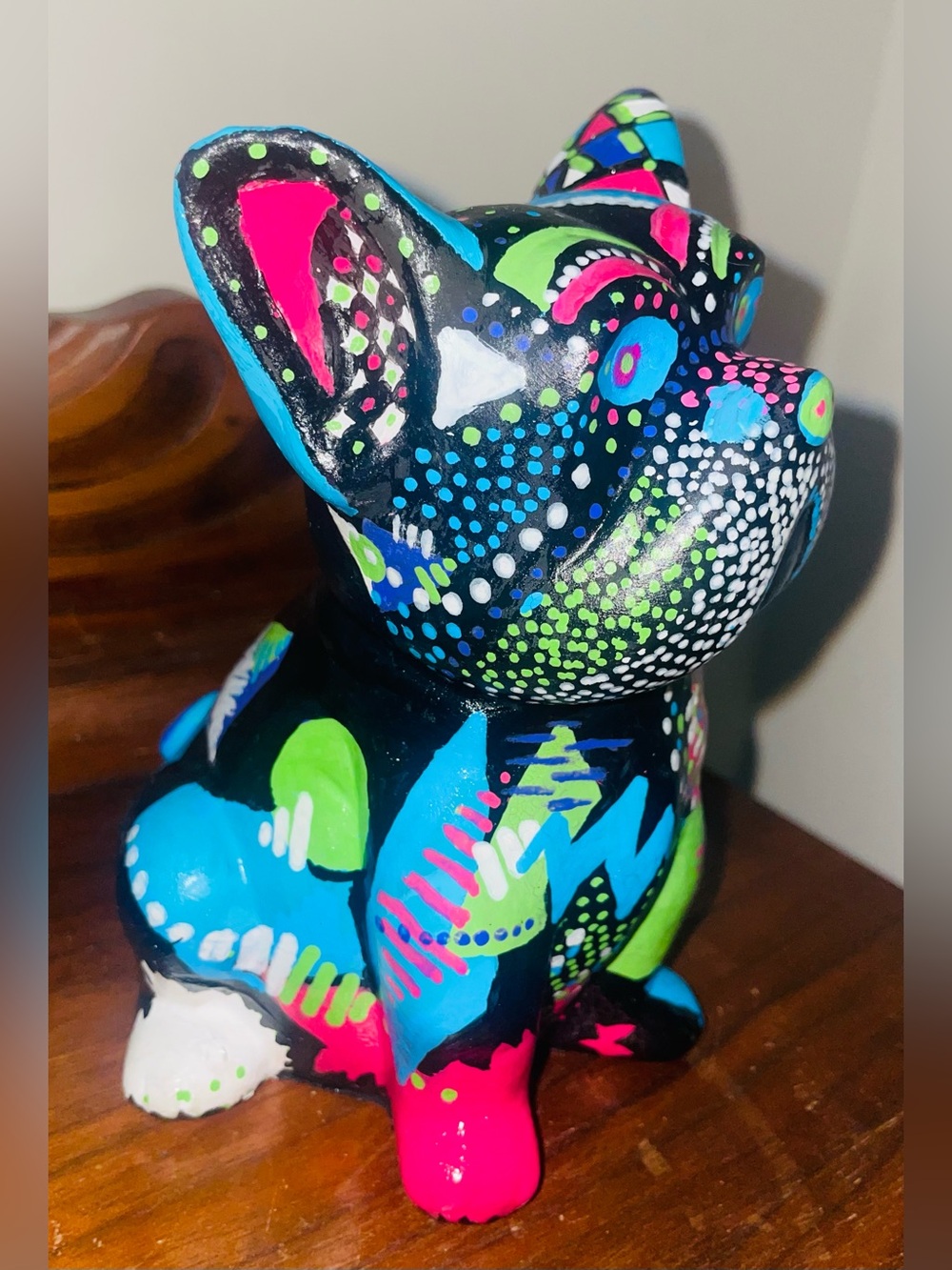 Hand Painted French Bulldog Sculpture One of a Kind Pop Art Dog Figurine